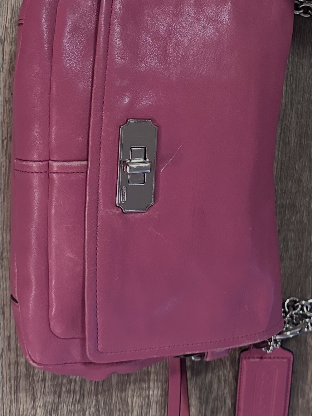 Coach Pink Leather Shoulder Bag with Silver Chain Strap - Picture 5 of 15